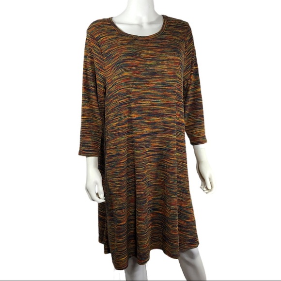 Song n Spirit Waffle Knit 3/4 Sleeve Swing Dress - Picture 1 of 7